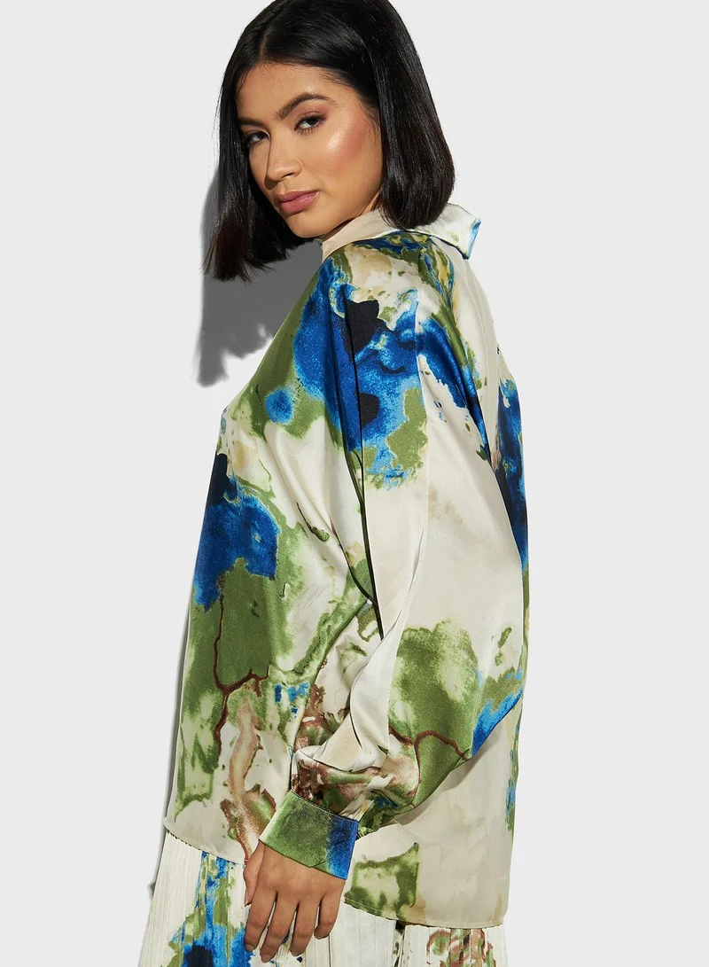 تواكستريمز Printed Oversized Button Down Shirt