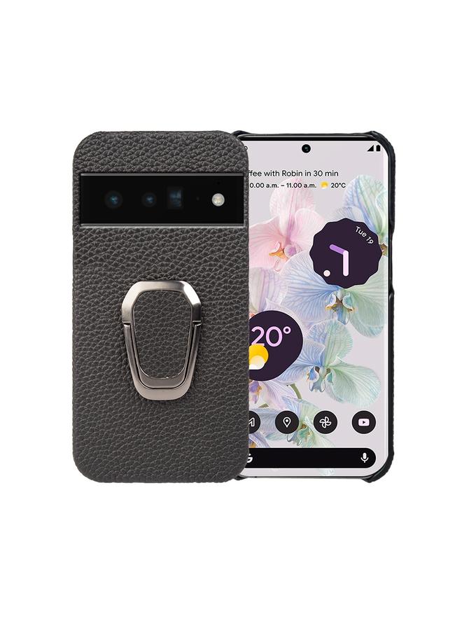 اس-توب جراب لهاتف Google Pixel 6 Pro مزود بحلقة من الجلد الطبيعي بتصميم ليتشي - Image 1