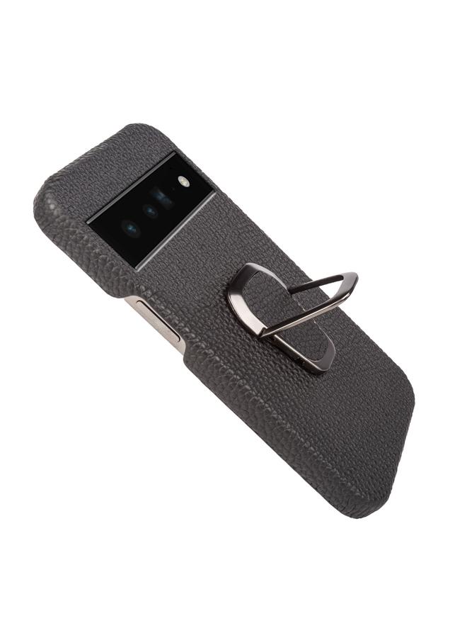 اس-توب جراب لهاتف Google Pixel 6 Pro مزود بحلقة من الجلد الطبيعي بتصميم ليتشي - Image 4