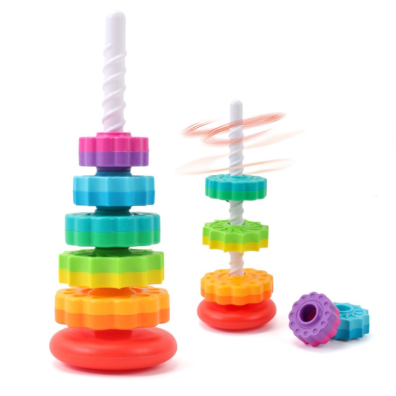 Riuja Baby Spinning Stacking Toys 13 Rainbow Ring Stacker Montessori Toys for Babies Sensory Toys for Toddlers Christmas and Birthday Gifts Suitable for Boys and Girls 14 inches - Image 2