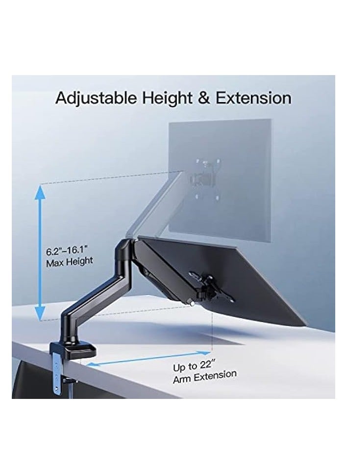 PROMASS Star Adjustable Articulating Gas Spring Monitor Arm With Clamp and Grommet Base For 13" to 27"in LCD Monitors Upto 14.3lbs - Dark/Black - Image 2