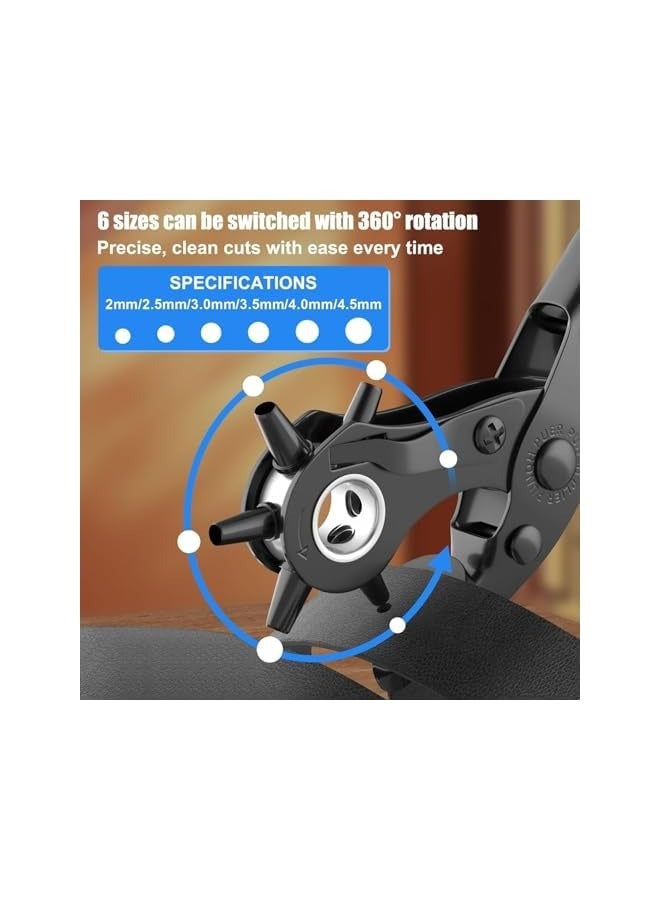 PROMASS Revolving Punch Plier Kit,Leather Hole Punch Tool Set, Heavy Duty Multi-Size Hole Puncher Tool for Belts, Watch Bands, Plastic, Fabric, Crafts, Card,Dog Collars, Saddles, Shoes  - Image 5