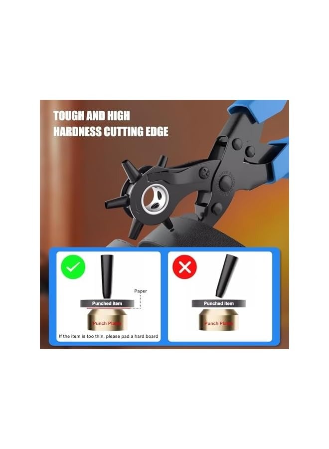 PROMASS Revolving Punch Plier Kit,Leather Hole Punch Tool Set, Heavy Duty Multi-Size Hole Puncher Tool for Belts, Watch Bands, Plastic, Fabric, Crafts, Card,Dog Collars, Saddles, Shoes  - Image 4
