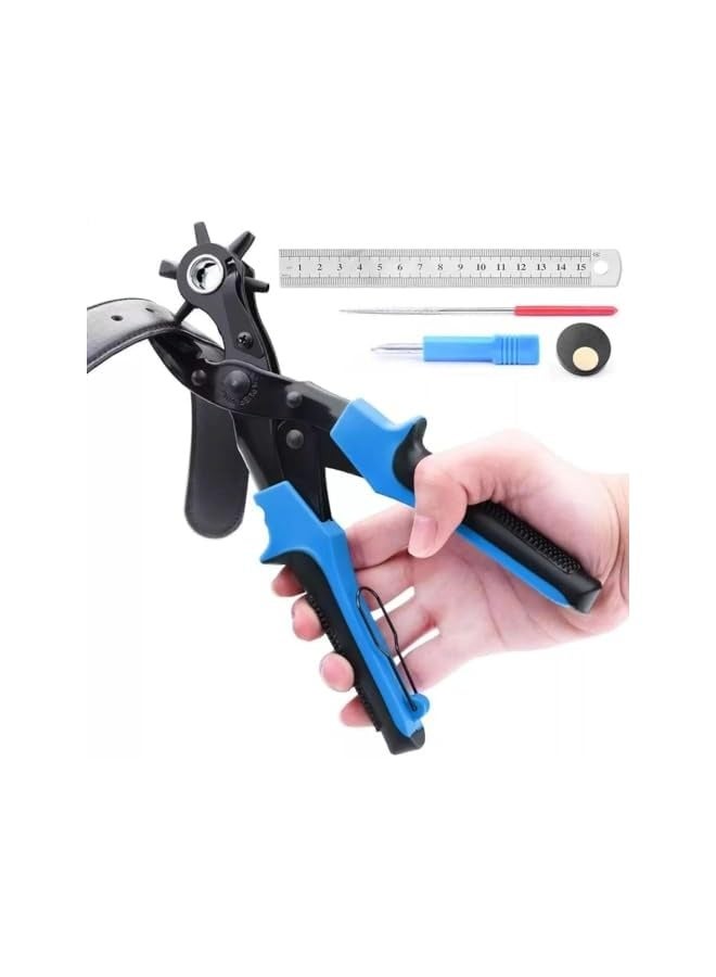 PROMASS Revolving Punch Plier Kit,Leather Hole Punch Tool Set, Heavy Duty Multi-Size Hole Puncher Tool for Belts, Watch Bands, Plastic, Fabric, Crafts, Card,Dog Collars, Saddles, Shoes  - Image 1