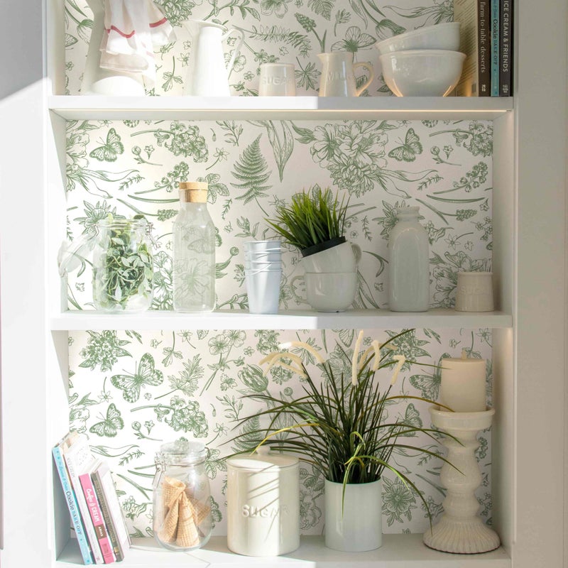 Fiula Green Wallpaper Floral Peel and Stick Wallpaper 78.7" x 17.3" Sage Green Contact Paper Peel and Stick Cottage Core Butterfly Wall Paper for Bedroom Shelves Removable Self-Adhesive Waterproof - Image 4