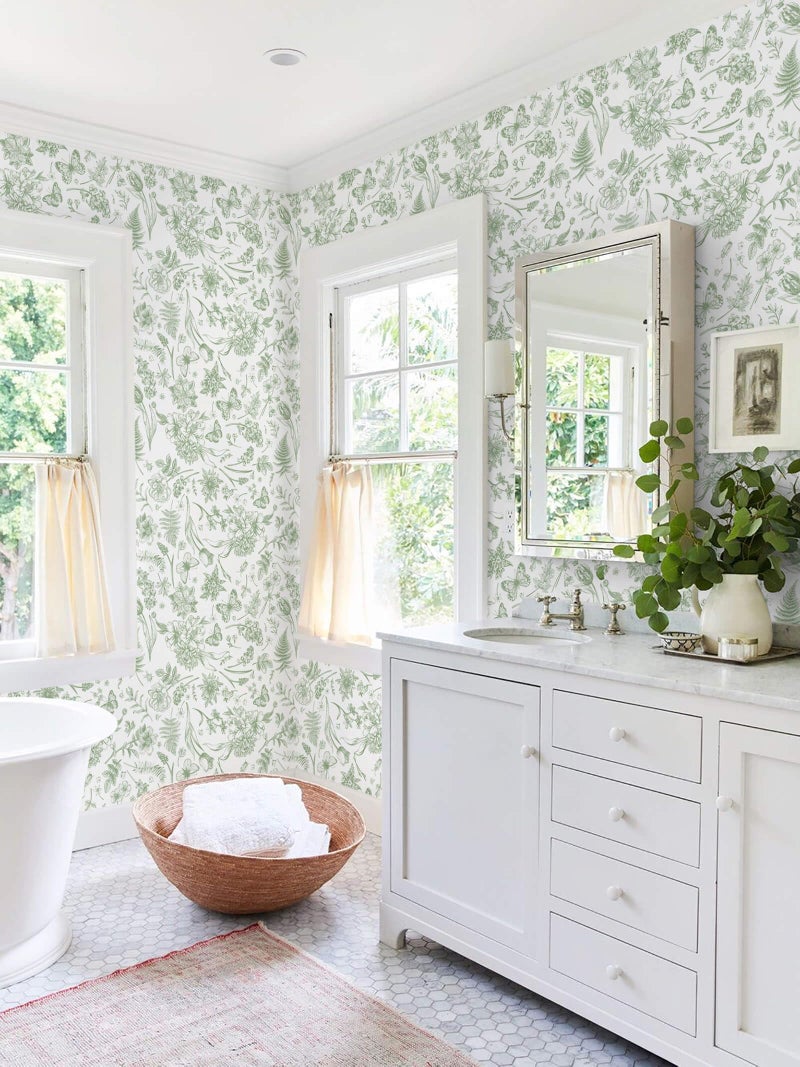 Fiula Green Wallpaper Floral Peel and Stick Wallpaper 78.7" x 17.3" Sage Green Contact Paper Peel and Stick Cottage Core Butterfly Wall Paper for Bedroom Shelves Removable Self-Adhesive Waterproof - Image 2