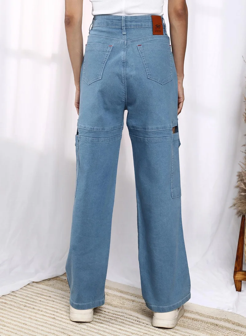PINACOLADA  Women's Light Blue Mid-Rise Cutout Denim Jeans for Women | Best Price UAE