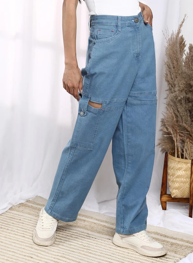 PINACOLADA  Women's Light Blue Mid-Rise Cutout Denim Jeans for Women | Best Price UAE