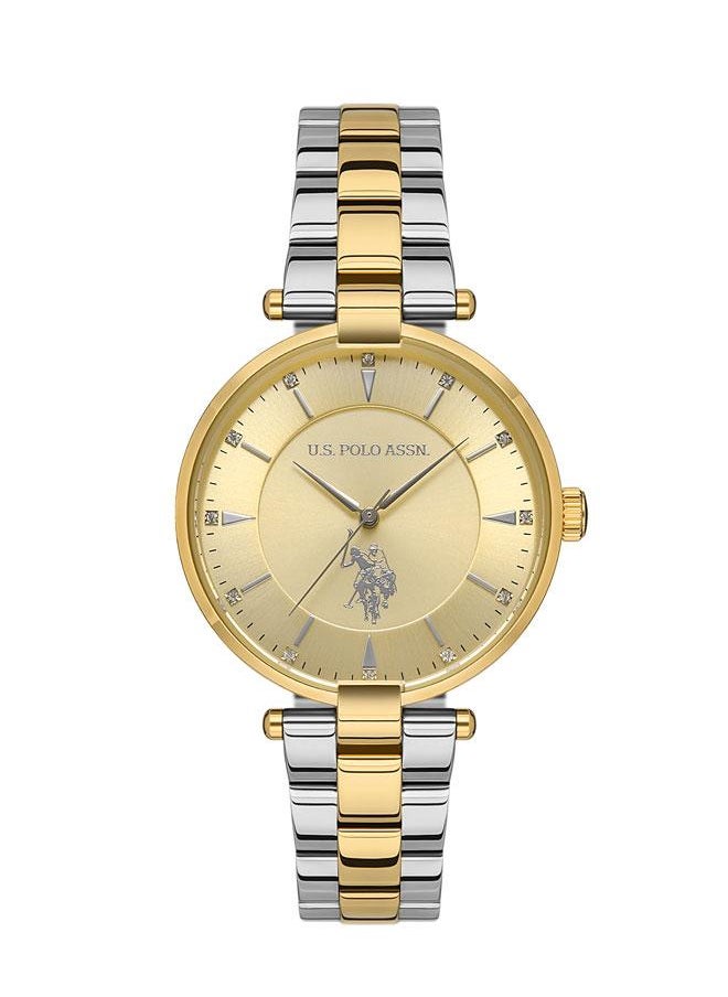 U.S. Polo Assn. U.S. Polo Assn. Stile 35mm Ladies' Gold Dial Watch with Two-Tone Yellow Gold and Silver Stainless Steel Band - USPA2048-03, Bold & Functional Design  - Image 1