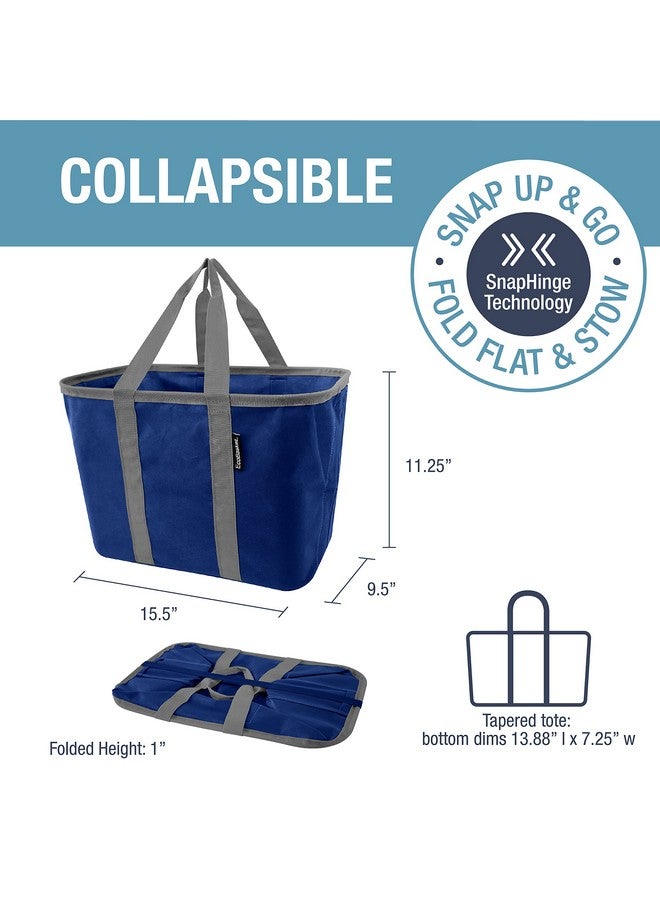 CleverMade EcoBasket Reusable Grocery Tote - 30L - Pack of 3 - Blue Grey - Collapsible Storage Shopping Organizer - Heavy Duty Utility Bag Home - Image 2