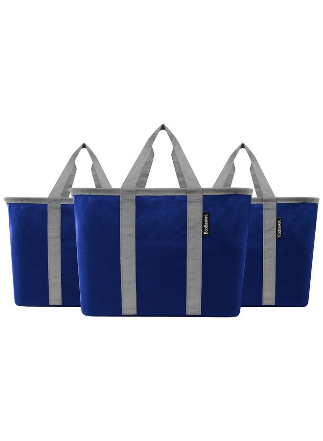 CleverMade EcoBasket Reusable Grocery Tote - 30L - Pack of 3 - Blue Grey - Collapsible Storage Shopping Organizer - Heavy Duty Utility Bag Home - Image 1