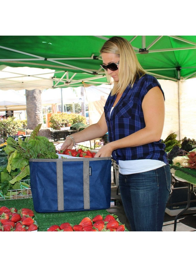 CleverMade EcoBasket Reusable Grocery Tote - 30L - Pack of 3 - Blue Grey - Collapsible Storage Shopping Organizer - Heavy Duty Utility Bag Home - Image 5