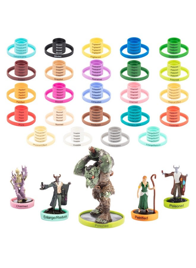 Monster Protectors Flexible Condition Rings Status Effect Markers (120 Rings for Standard & Large)- 24 Different Conditions DND Flexible Design- Easy Affix Base Slides Under Figure- Compatible w Pathfinder & RPG Games  - Image 1