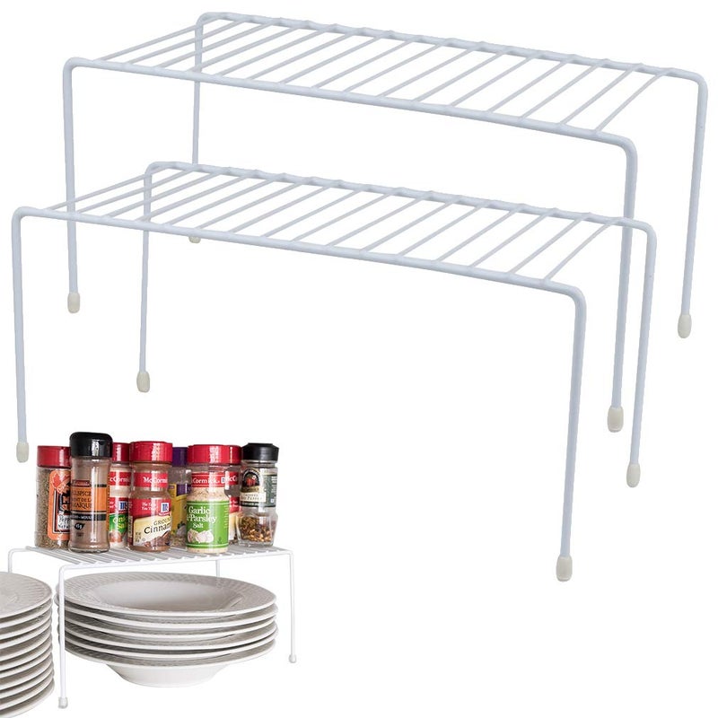 Evelots Wire Rack Cabinet Shelf Organizer Set of 2 White Kitchen Organization, Bathroom Cabinet Organizer, Food Pantry Organization and Storage Shelves - Image 1
