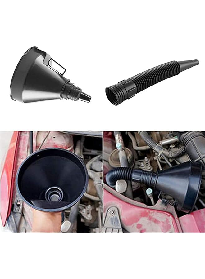 Generic Oil Funnel With Hose - Wide Mouth Gas Funnel With Handle - Large Funnels For Automotive Use - Long Flexible Spout Extension, Removable Mesh Filter For Water, Fuel, Transmission, Oil Change - Image 3