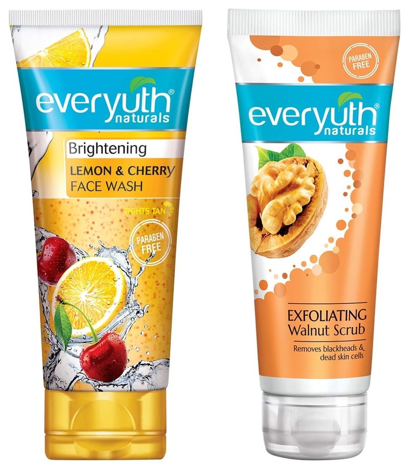 Everyuth Naturals Exfoliating Walnut Scrub 200gm Tube Everyuth Naturals Brightening Lemon Cherry Face Wash 150gm Tube - Image 1