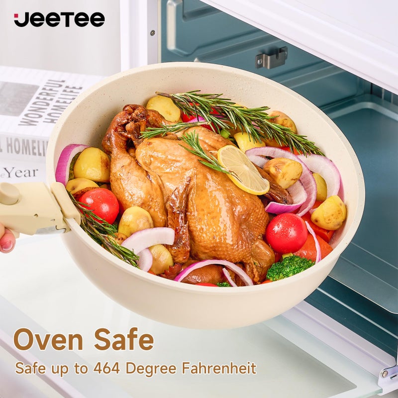 JEETEE 25pcs Pots and Pan Set Non Stick,Detachable Handle Cookware Set,Induction Cooking & RV Camping Stackable Pots Pansï¼ŒHealthy Kitchen Cookware Set PFAS/PFOA Free Beige - Image 4