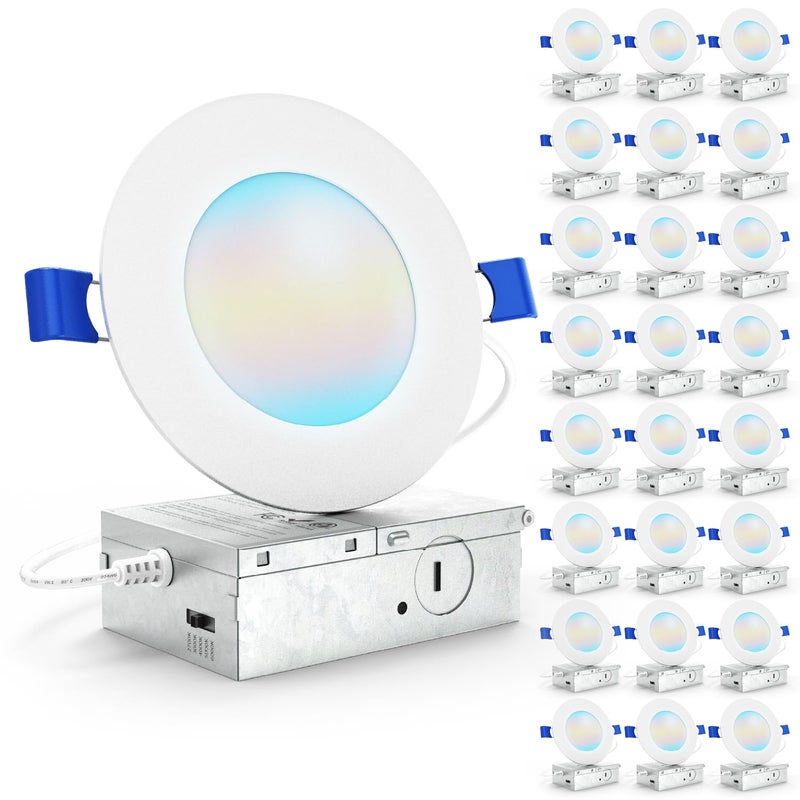 Sunco Lighting Sunco 24 Pack 4 Inch LED Recessed Lights, Canless Ceiling Light Slim, 700 LM, 10W, Selectable CCT 2700K/3000K/4000K/5000K/6000K, Dimmable, Wafer Thin, with Junction Box ETL - Image 1