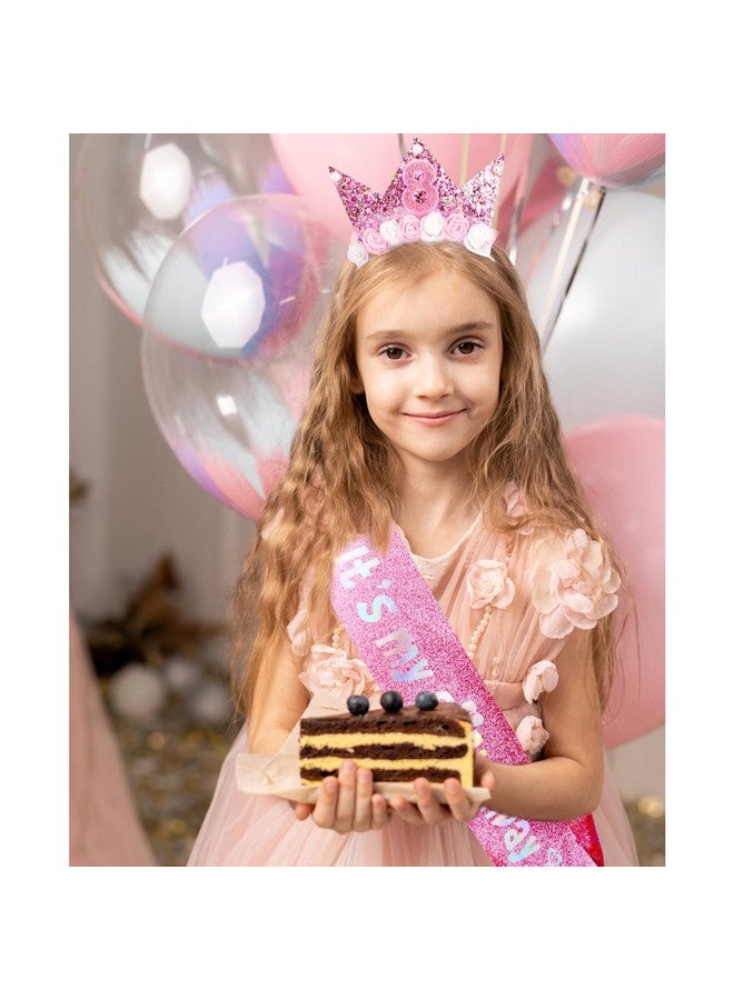 Vovii 8th Birthday Decorations for Girls, Birthday Girl Headband & Glitter Sash Set for 8 Year Old Girl Birthday Decorations, Birthday Flower Princess Crown Headband for Happy 8th Birthday Girl Outfit - Image 5