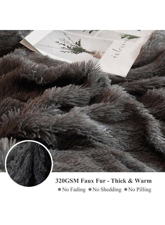 XeGe Plush Shaggy Duvet Cover Luxury Ultra Soft Crystal Velvet Bedding 1PC(1 Faux Fur Duvet Cover),Zipper Closure (Queen, Dark Gray) - Image 4