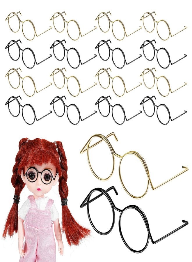 TOYANDONA 20pcs Doll Glasses Mini Doll Eyeglasses Metal Wire Rim Glasses for Mini Dolls Costume Accessories (Gold and Black) - Image 1