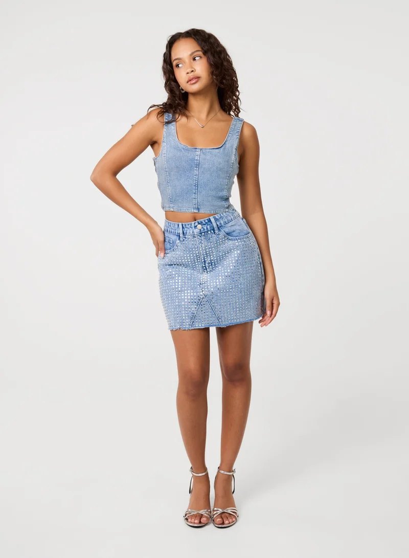 بينك فانيلا Diamante Denim Skirt