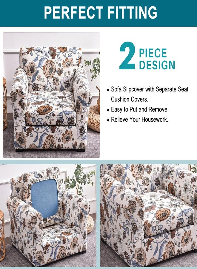 KRFOONN 2 Piece Chair Covers Printed Sofa Covers Couch Covers Washable Armchair Sofa Couch Slipcover Furniture Protector with Elastic Bottom for Living Room (Armchair, 14) - Image 2