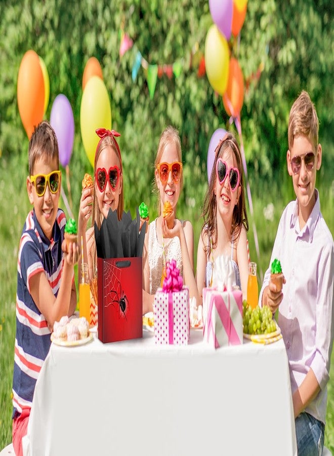 Linelglobal Spider Gift Bag with Tissue Paper Black Red Design for Boy Birthday Party Spider Theme Halloween Web Decoration - Image 4