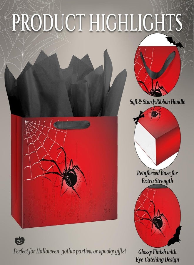 Linelglobal Spider Gift Bag with Tissue Paper Black Red Design for Boy Birthday Party Spider Theme Halloween Web Decoration - Image 3