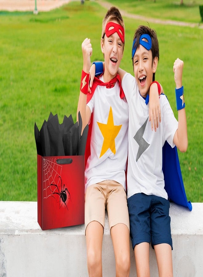 Linelglobal Spider Gift Bag with Tissue Paper Black Red Design for Boy Birthday Party Spider Theme Halloween Web Decoration - Image 5