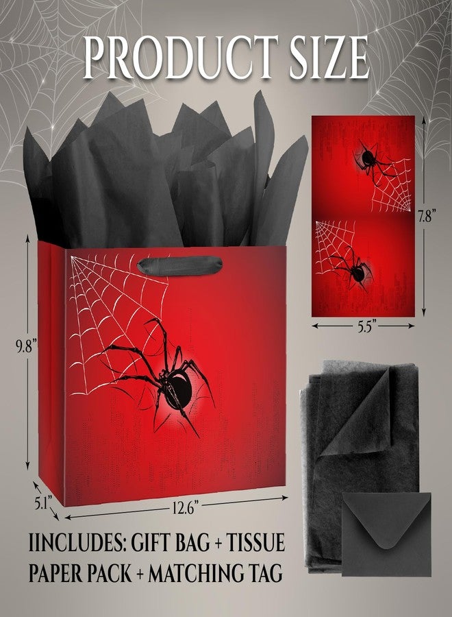 Linelglobal Spider Gift Bag with Tissue Paper Black Red Design for Boy Birthday Party Spider Theme Halloween Web Decoration - Image 2