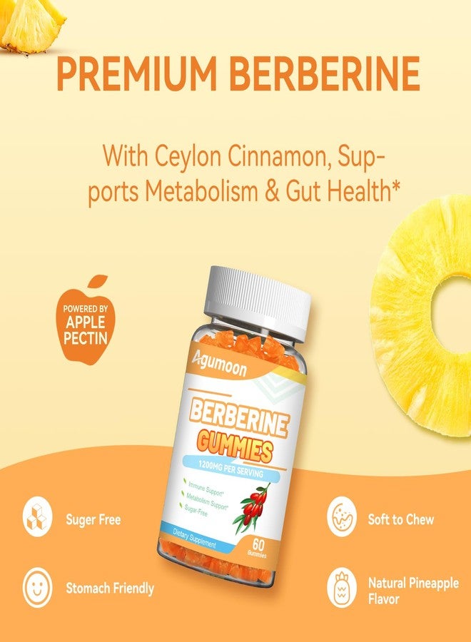 Agumoon Berberine Gummies 1200mg, High Potency Berberine Supplement with Ceylon Cinnamon for Immune System & Metabolism Support, Sugar Free, Vegan, Pineapple Flavor, 60 Count - Image 4
