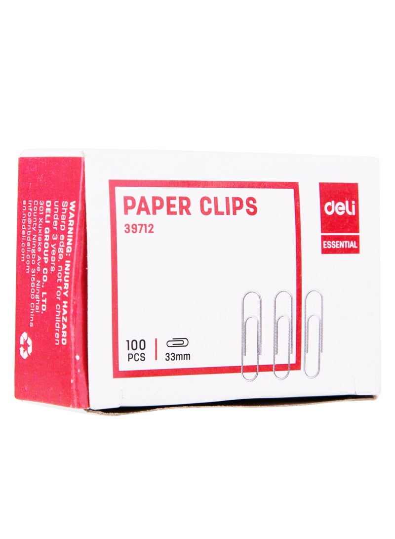 Deli E39712 Paper Clips 33mm Silver - 100pcs - ideal for document organizing - Image 4