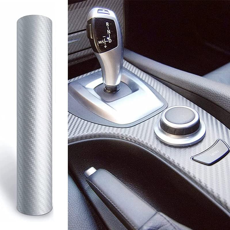 Raushik 3D Shiny Glossy Silver Carbon Fiber Film Wrap Vinyl Decal Car Auto Sticker Sheet, 12x24 Inch Roll - Image 5