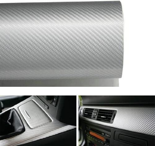 Raushik 3D Shiny Glossy Silver Carbon Fiber Film Wrap Vinyl Decal Car Auto Sticker Sheet, 12x24 Inch Roll - Image 3