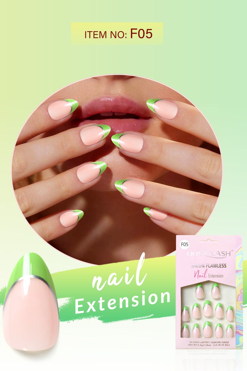 Fashion french 24pcs nail tips in pre-glued short almond shape