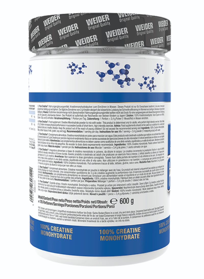 Weider Pure Creatine - 600g, Premium Creapure® Creatine Monohydrate for Enhanced Muscle Performance - Image 2
