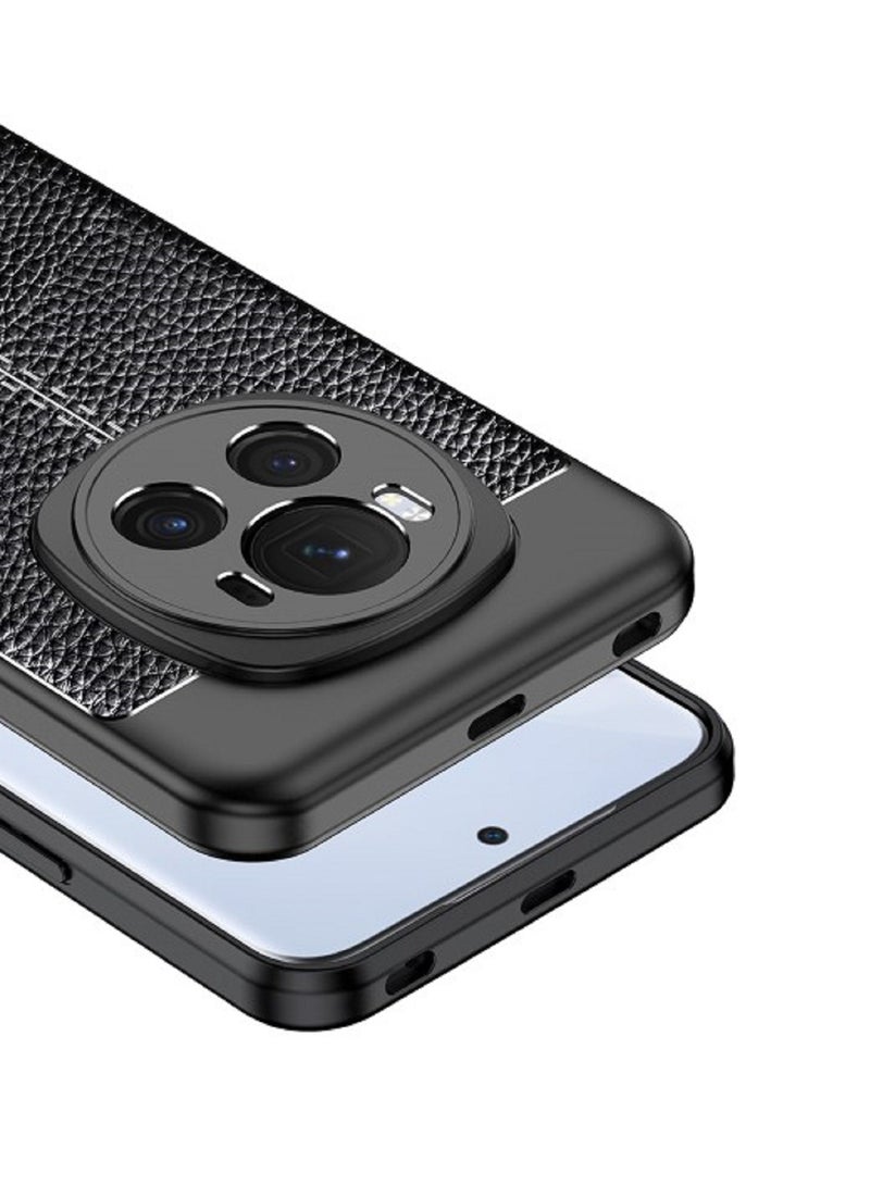 Case For Honor Magic 6 Pro  ,- Brushed Shockproof Protection Cover Leather Pattern Durable - Case Anti-Scratch Ultra Premium Quality Slip-Resistant - Black - Image 3