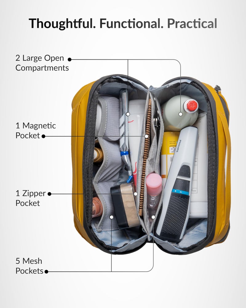 Destinio Travel Toiletry Bag for Man and Women-Waterproof, Premium Hanging Toiletries Shaving Kit, Cosmetics Organizer Pouch for Makeup, Grooming Multi Utility Compartments for Accessories (Yellow) - Image 5