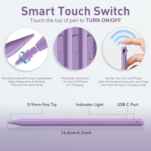 Uogic Stylus Pen for iPad 2018-2025 with Palm Rejection, Active Pencil for iPad 6/7/8/9/10, mini 5/6, Air 3/4/5, iPad Pro 11"/12.9", Pro M4, Air M2 - Image 2