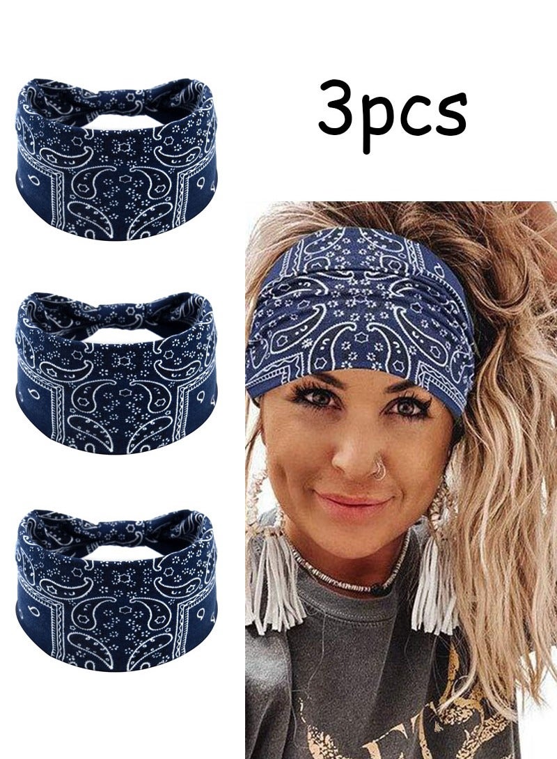 3 قطع عصابات رأس زرقاء داكنة أربطة شعر مع مطاطية مناسبة لليوغا واللياقة البدنية والتمرين - Image 1