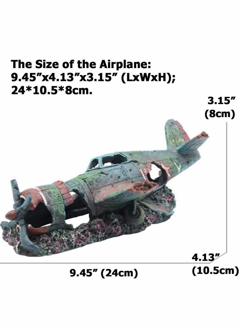 Captaintech Fish Tank Decoration, Fighter Vintage Airplane Ruins Landscape Fish Shrimp Shelter Cave Hideout Resin Aquarium Decor - Image 5