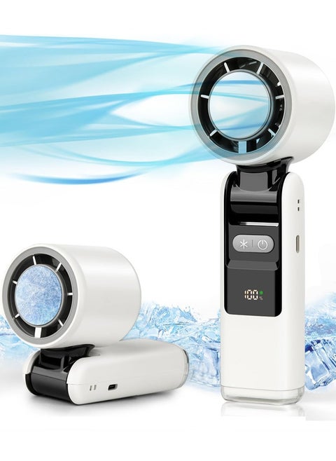 2025 Portable Handheld Cooling Ice Fan, Speed(1-100) Adjustable Mini Turbo Fans, 4000mAh Battery USB Rechargeable Personal Fans, LED Digital Display, 3 IN 1 Foldable Fan for Travel/Camping/Outdoor/Office