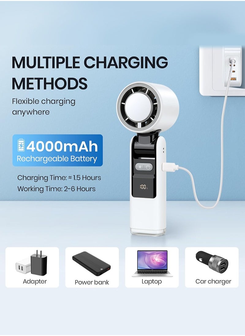 BESTIS - 2025 Portable Handheld Cooling Ice Fan, Speed(1-100) Adjustable Mini Turbo Fans, 4000mAh Battery USB Rechargeable Personal Fans, LED Digital Display, 3 IN 1 Foldable Fan for Travel/Camping/Outdoor/Office - Image 1