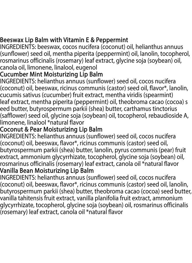 Burt's Bees Lip Balm, Moisturizing Lip Care, 100% Natural, Sweet Sorbet - Original Beeswax, Cucumber Mint, Coconut & Pear, Vanilla (4 Pack) - Image 5