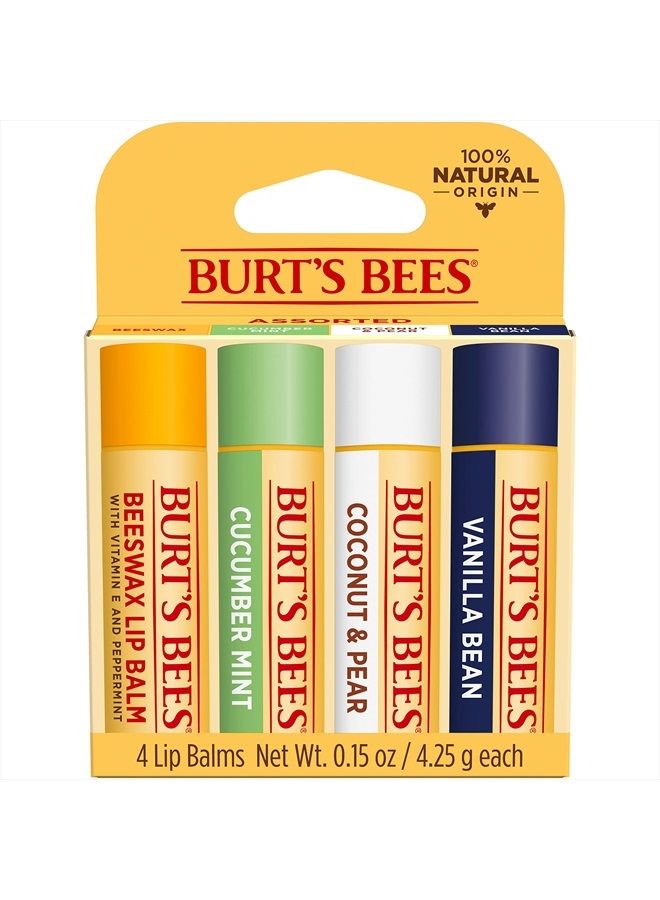 Burt's Bees Lip Balm, Moisturizing Lip Care, 100% Natural, Sweet Sorbet - Original Beeswax, Cucumber Mint, Coconut & Pear, Vanilla (4 Pack) - Image 1