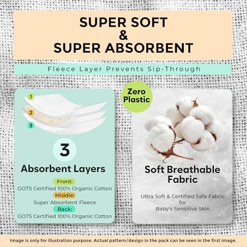 KiddyStar 5-Pack Organic Cotton Burp Cloths – Large, Ultra-Soft 3-Layer Towels for Burping, Shoulder & Hand Use, Highly Absorbent - Image 2