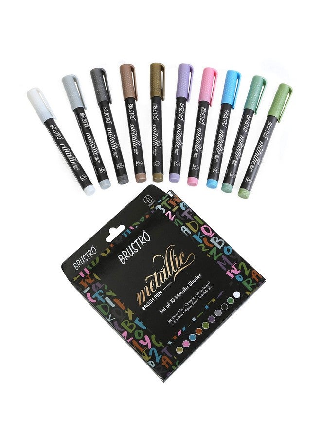 بروسترو أقلام فرشاة معدنية من BRUSTRO - رأس فرشاة ناعم للخط والكتابة اليدوية والتلوين وسجلات القصاصات وصناعة البطاقات - مجموعة من 10 ألوان. - Image 5