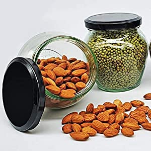 COTIT Transparent Glass Jar and Container Air Tight Black Lid for Kitchen 400 ml Mataki Glass Jar with Airtight Metal Lid (12) - Image 2