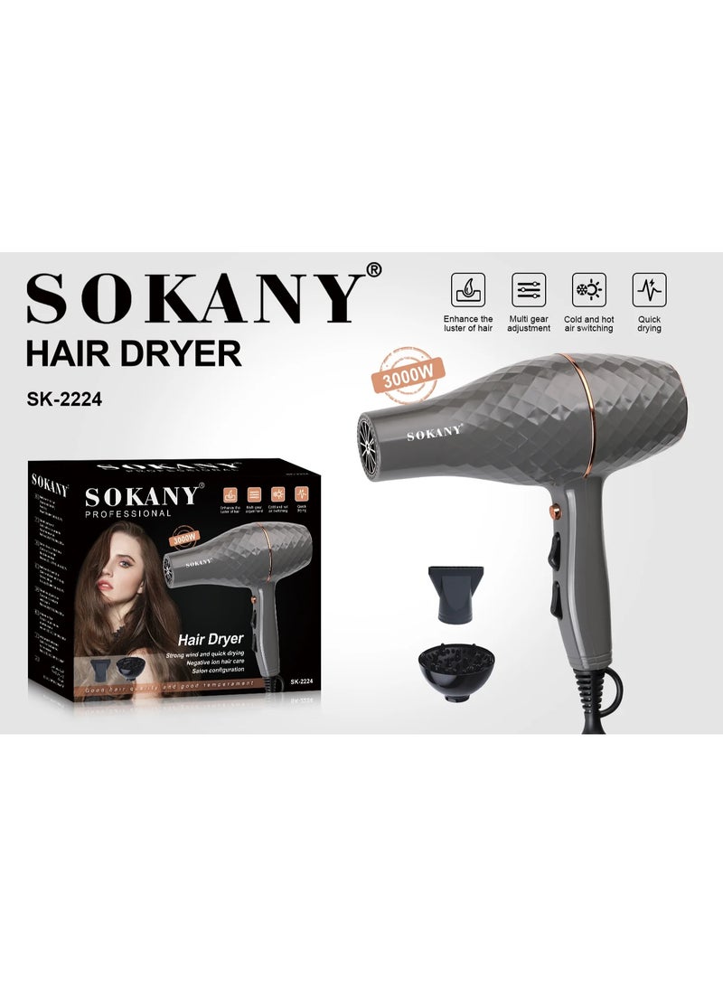 سوكاني استشوار سوكاني SK-2224 – 3300 وات، مزود بديفيوزر، محرك قوي لتجفيف سريع، تصميم احترافي للعناية بالشعر والتصفيف - Image 3